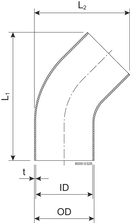 Bøjning 45 50.8 mm Pol 1.4404 (316L) BS 4825