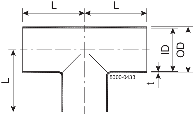 T-stykke 101.6 mm Pol 1.4404 (316L) BS 4825