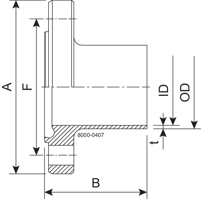 Flange NF DN15 H3 1.4404 (316L) DIN 11864-2