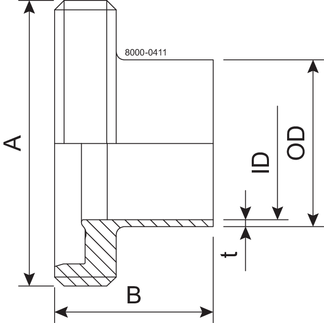 Gevindstuds GS DN50 H3 1.4404 (316L) DIN 11864-1