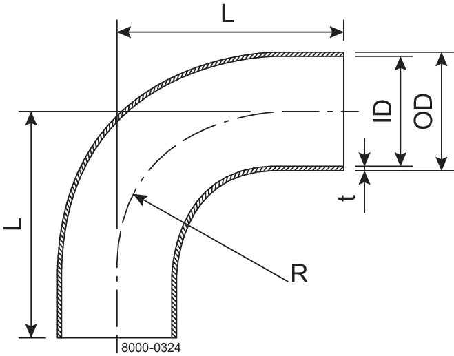 Bøjning 90 DN10 HSF3 1.4404 (316L) Fit to EN10357-A