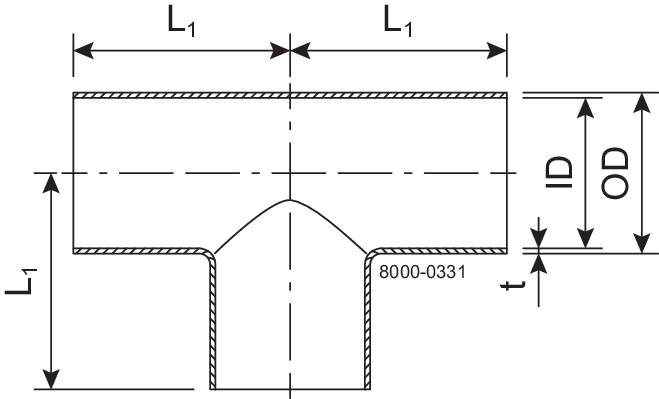 T-stykke 76.1 mm Pol 1.4404 (316L) ISO 2037