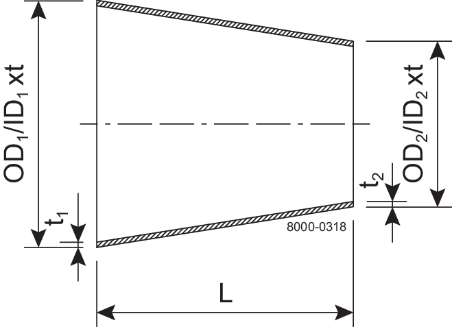 Koncentriske reducer 101.6 mm 76.1 mm SB 1.4404 (316L) ISO 2037