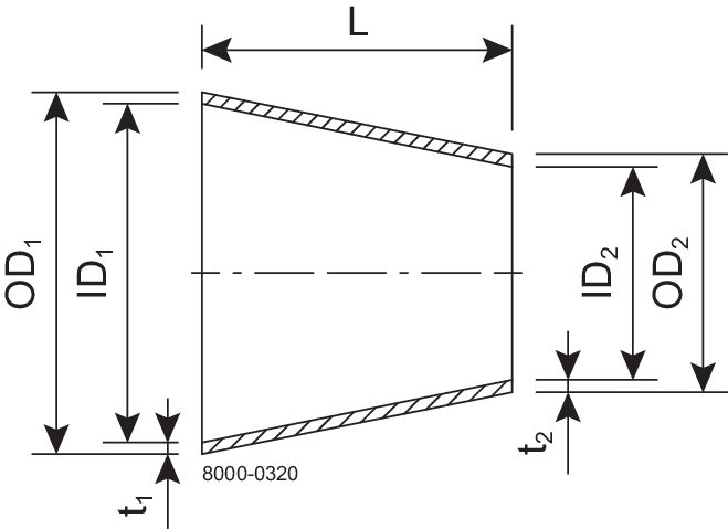 Koncentriske reducer 76.1 mm 63.5 mm ID Raw / OD Pol 1.4307 (304L) ISO 2037