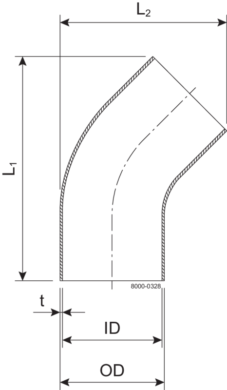 Bends 45 38.0 mm Pol 1.4404 (316L) ISO 2037