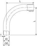 Bøjning 90 Long 31.8 mm ID Raw / OD Pol 1.4307 (304L) ISO 2037