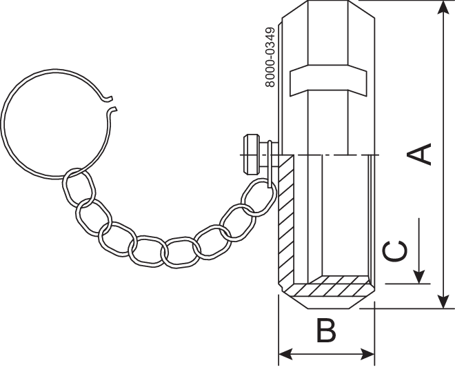 End cap With chain 38.0 mm Machined 1.4307 (304L) ISO 2037