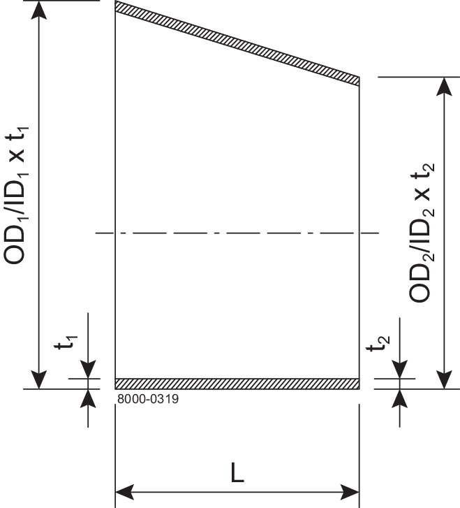 Excentriske reducer 101.6 mm 76.1 mm SB 1.4404 (316L) ISO 2037