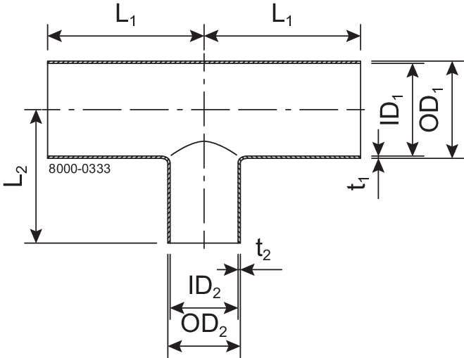 T-stykke Reducer 76.1 mm 38.0 mm Pol 1.4404 (316L) ISO 2037