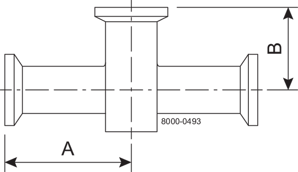 Tri-Clover® B7IMPS Instrument T-stykke 1" 2" SF4 (PM) 316L ASME BPE Clamp ender