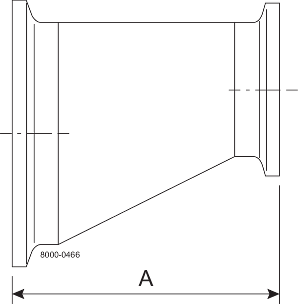 Tri-Clover® B32-14MP Excentriske reducer 3" 2" SF4 (PM) 316L UltraPure Clamp ender