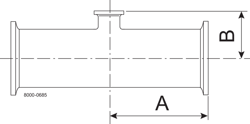 Tri-Clover® B7RMPS T-stykke, reducerende,  kort 4" 2.5" SF1 (PL) 316L ASME BPE Clamp ender